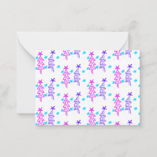 Tarjeta Pequeña Pink Purple doodle christmas de árbol estrellas de