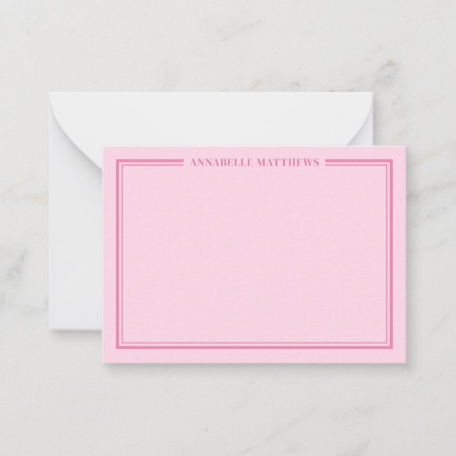 Tarjeta Pequeña Pink Two Border Minimalist Name Monogram (Anverso)