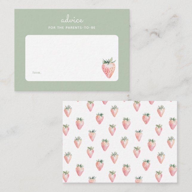 Tarjeta Pequeña Pink Watercolor Strawberry Parenting Advice (Anverso / Reverso)