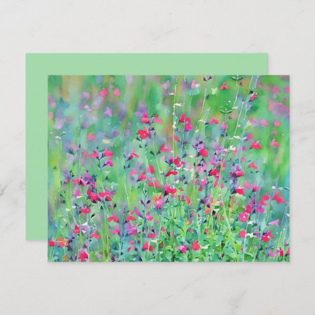 Tarjeta Pequeña Pink Wildflower Salvia Flower Art Note Card Set (Anverso / Reverso)