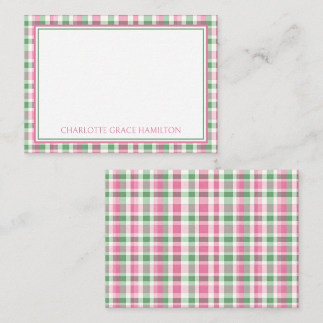 Tarjeta Pequeña Pink y Green Plaid Personalizados (Anverso / Reverso)