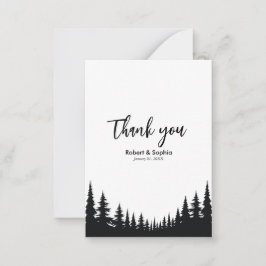 Tarjeta Pequeña Pino blanco y negro Boda de invierno Gracias