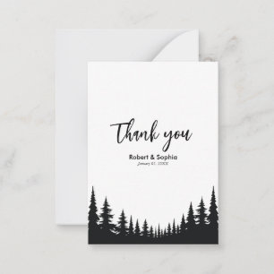 Tarjeta Pequeña Pino blanco y negro Boda de invierno Gracias