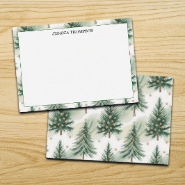 Tarjeta Pequeña Pinos Árboles Sage Dorados Invierno Personalizado