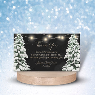 Tarjeta Pequeña pinos nevados bebé ducha gracias negro
