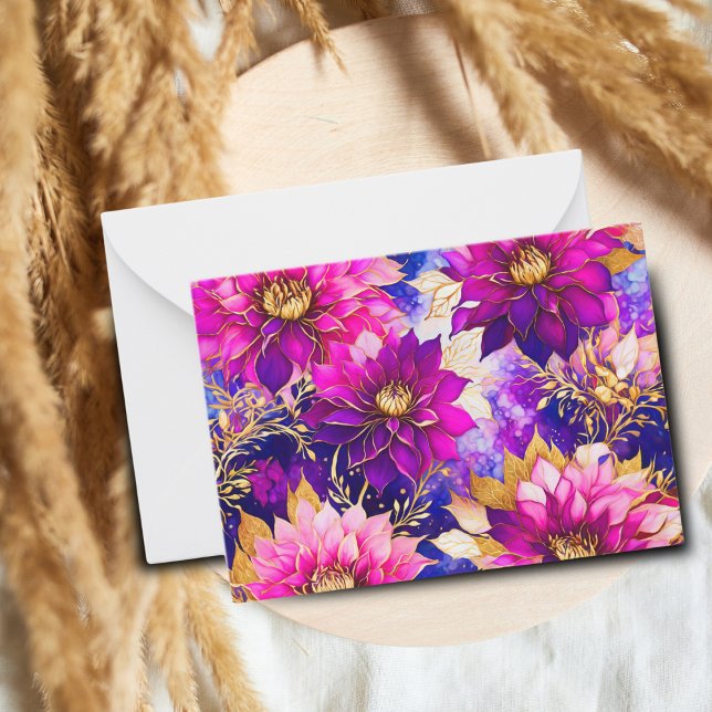 Tarjeta Pequeña Pintura de tinta rosa morado de alcohol de Dahlia  (Brighten any occasion with this stunning dahlia flowers note card.)