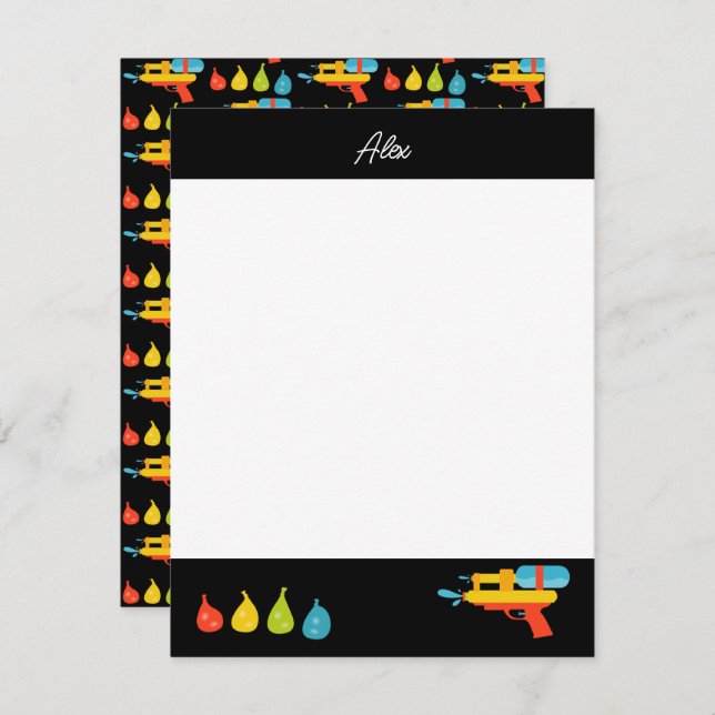 Tarjeta Pequeña Pistola de Agua y Globos Verano Niños (Anverso / Reverso)