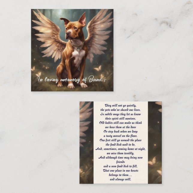 Tarjeta Pequeña Pitbull Memorial Poem Brown Wings Añadir un regalo (Anverso / Reverso)
