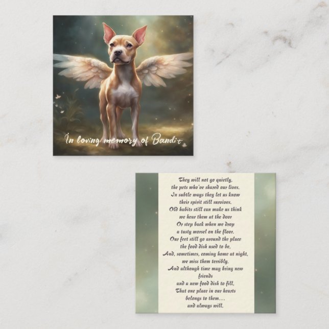 Tarjeta Pequeña Pitbull Memorial Poema Fawn Brown Wings Añadir nom (Anverso / Reverso)