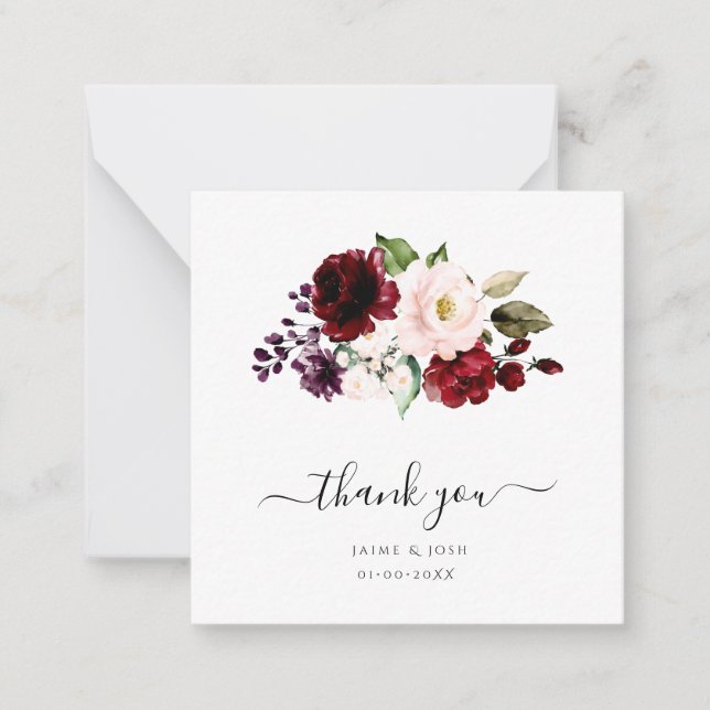 Tarjeta Pequeña PixDezines Elegantes Rosas Rubor Burgundy Watercol (Anverso)