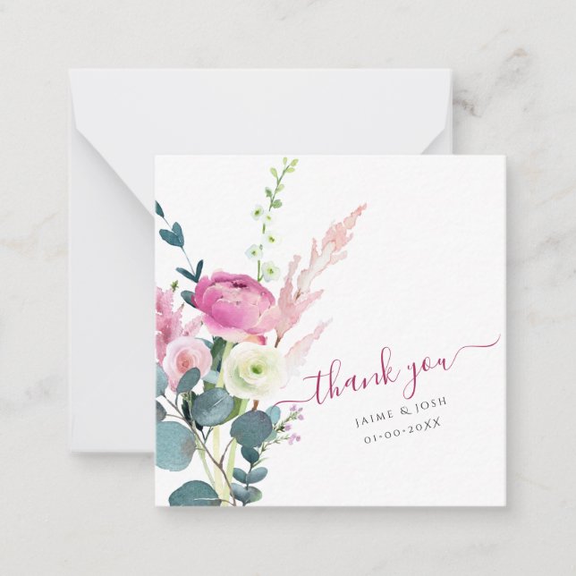 Tarjeta Pequeña PixDezines Watercolor Rosa Ranunculus Gracias (Anverso)