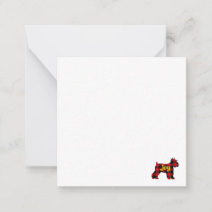 TARJETA PEQUEÑA PLACA ROJA MINI SCHNAUZER CON ALEGRÍA DE ORO