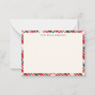 Tarjeta Pequeña Plaid de Navidad moderno rojo rosa verde personali