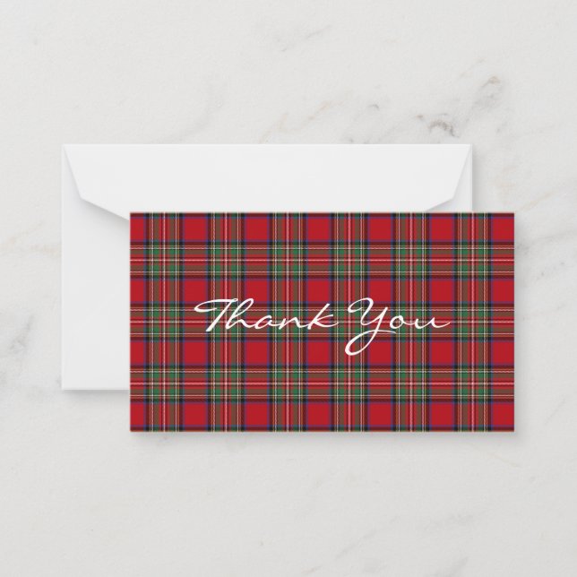 Tarjeta Pequeña Plaid Rustic Stewart Tartán Fiesta Gracias (Anverso)
