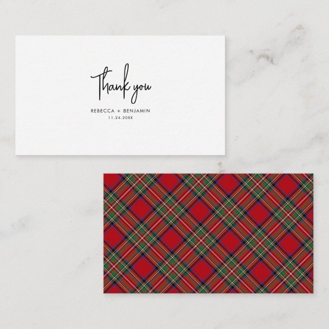 Tarjeta Pequeña Plaid Tartan Green Red Rustic Boda Gracias (Anverso / Reverso)
