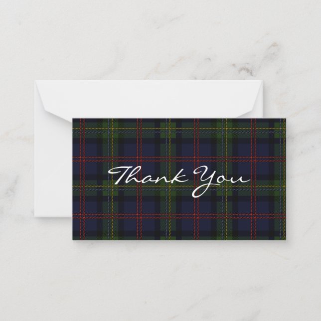 Tarjeta Pequeña Plaid Tartán Malcolm Script Gracias (Anverso)