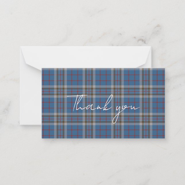 Tarjeta Pequeña Plaid Tartan Thompson Rustic Thank You (Anverso)