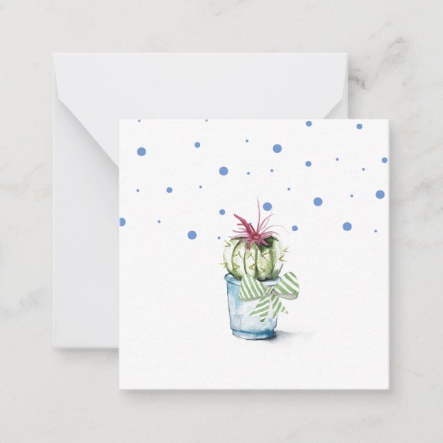 Tarjeta Pequeña Planta de cactus pulido azul y verde (Anverso)
