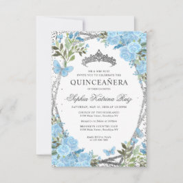 Tarjeta Pequeña Plata Azul Floral Dusty Azul Presupuesto Tiara Qui