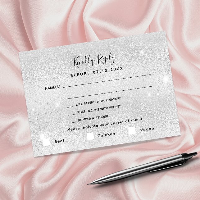 Tarjeta Pequeña Plata purpurina boda RSVP (Subido por el creador)