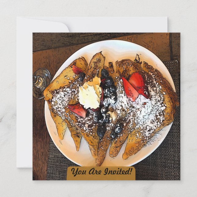 Tarjeta Pequeña Platos de tostada francesa con arte de frutas (Anverso)