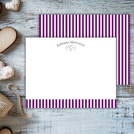Tarjeta Pequeña Plum Purple Modern Open Hearts Striped Note Card