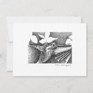 Tarjeta Pequeña Pluma de pájaro que huye y tinta