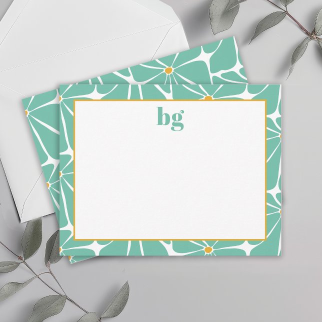 Tarjeta Pequeña Poder Floral Retro Colorido Monograma Turquesa (Subido por el creador)