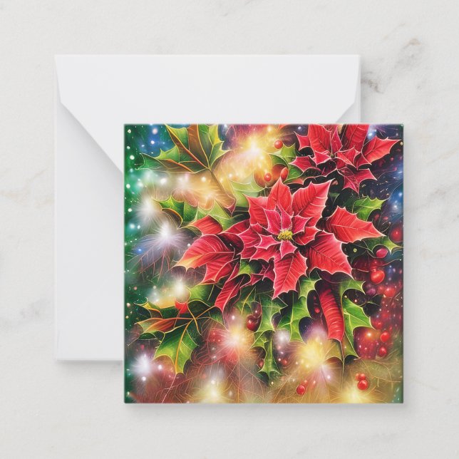 Tarjeta Pequeña Poinsettia chispeante y Navidades de presupuesto h (Anverso)