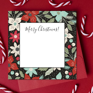 Tarjeta Pequeña Poinsettia de Navidad pintada a mano roja blanca a