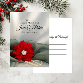 Tarjeta Pequeña Poinsettia Pearls Winter comparte funeral de memor