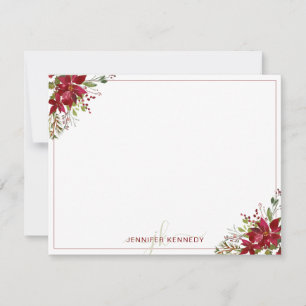 Tarjeta Pequeña Poinsettia Roja Chic Navidad Aquarela Floral 