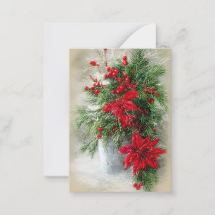 Tarjeta Pequeña Poinsettias de acebo y presupuesto de Navidad de a