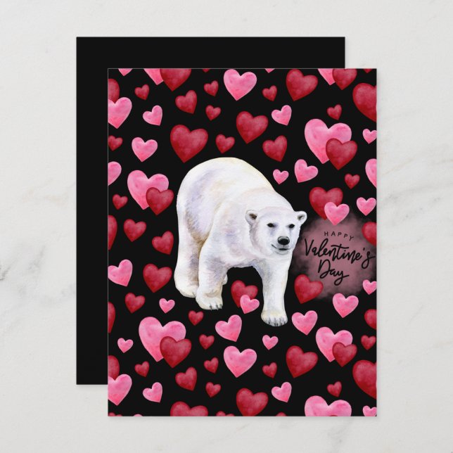 Tarjeta Pequeña Polar Bear Love Valentine’s Day Card in Black (Anverso / Reverso)