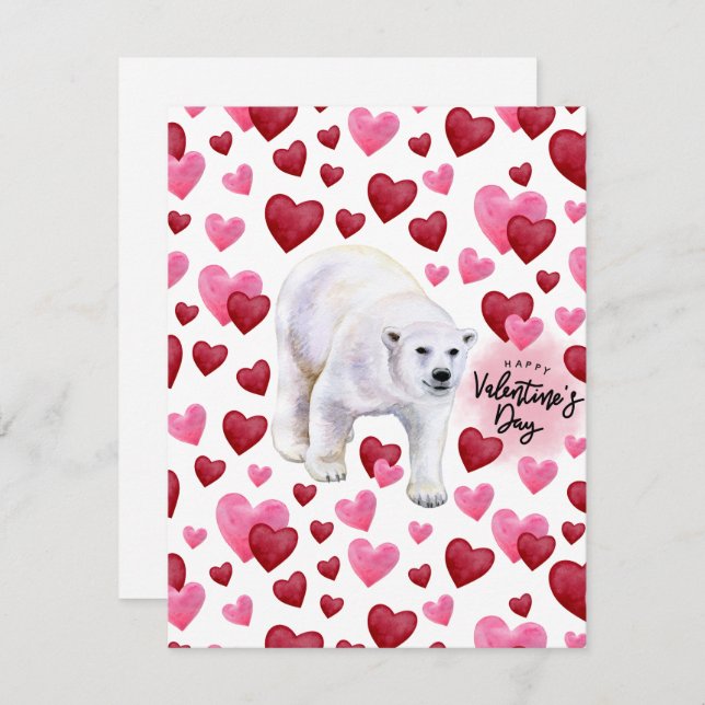 Tarjeta Pequeña Polar Bear Love Valentine’s Day Card in White (Anverso / Reverso)