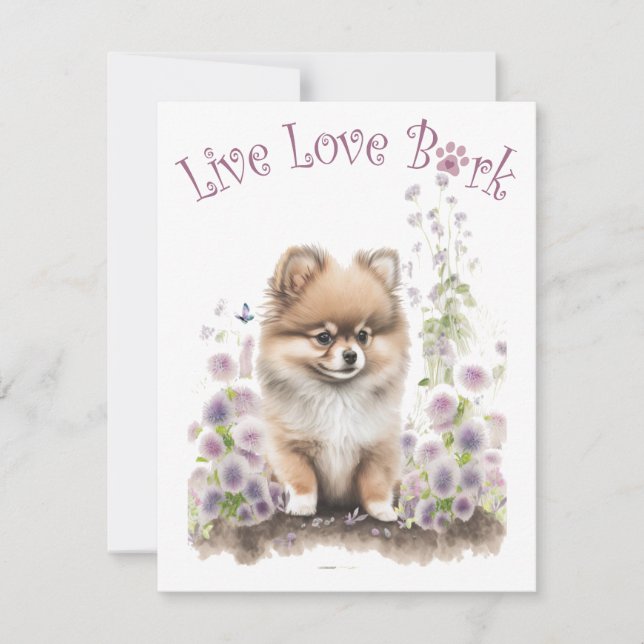 Tarjeta Pequeña Pomerania Dog Mom Floral (Anverso)