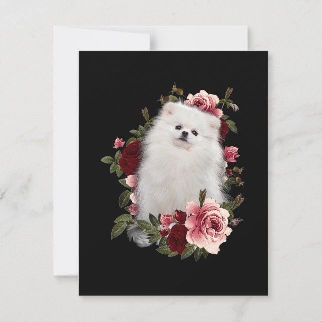 Tarjeta Pequeña Pomerano Con Flor (Anverso)