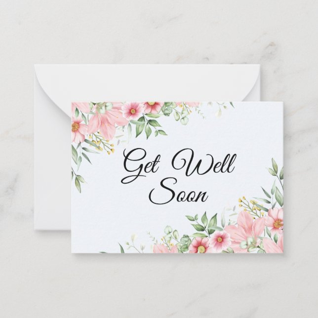 Tarjeta Pequeña Ponte bien pronto, acuarela rosa floral elegante (Anverso)