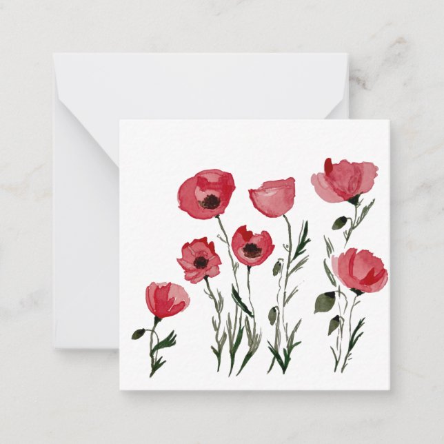 Tarjeta Pequeña Poppies - Floral Square Note Card (Anverso)