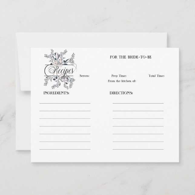 Tarjeta Pequeña Poppies Ink Lineart Bridal Shower Receta (Anverso)