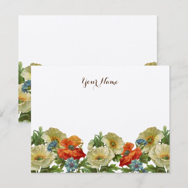 Tarjeta Pequeña Poppies y Cornflowers Rusos Editables (Anverso / Reverso)