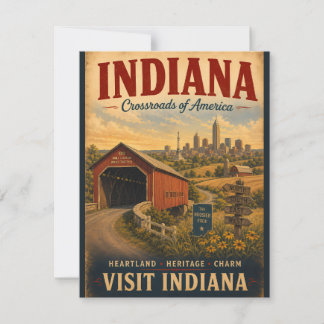 Tarjeta Pequeña Póster de viaje vintage de Indiana con puente cubi