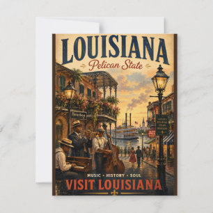 Tarjeta Pequeña Póster de viaje vintage de Luisiana con músico de