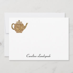 Tarjeta Pequeña Pota de té y hojas de castaño de oro