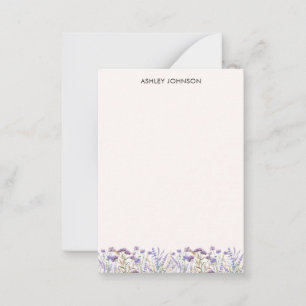 Tarjeta Pequeña Prado de flores silvestres moradas acuarela
