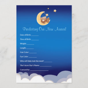 Tarjeta Pequeña Predicción de Baby Shower de Luna de Osito de Pelu