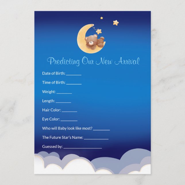 Tarjeta Pequeña Predicción de Baby Shower de Luna de Osito de Pelu (Anverso)