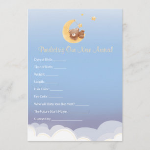 Tarjeta Pequeña Predicción de Baby Shower Teddy Bear Moon 