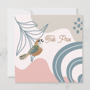 Tarjeta Pequeña Premio Nórdico de Pájaro y Tak de Flor (Gracias)