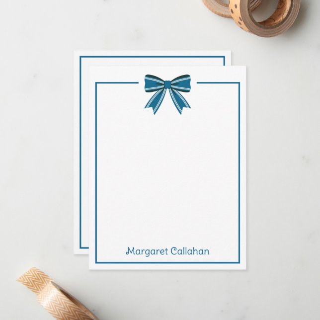 Tarjeta Pequeña Preppy Blue and White Bow Personalized (Anverso/Reverso In Situ)